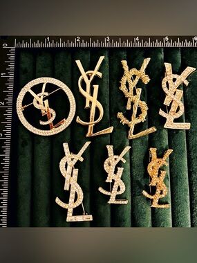 Lot of 7 Pieces Sparkling Initial Letter Brooch Pin Gold Silver Tones